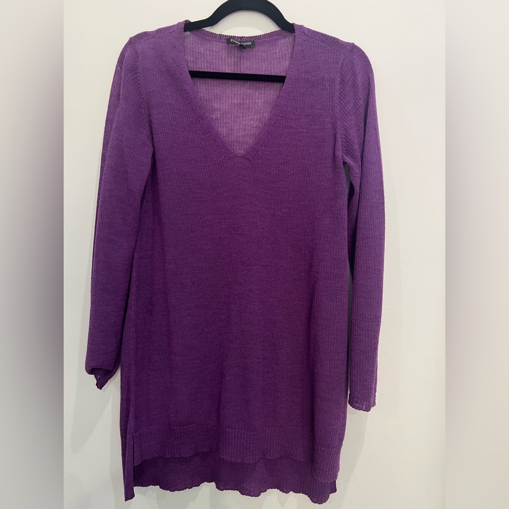 Eileen Fisher Purple Linen V-Neck Sweater XS